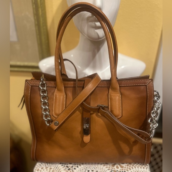 Cavalcanti Italian Rich Tan Full Grain Burnished Leather Satchel Luxury Handbag